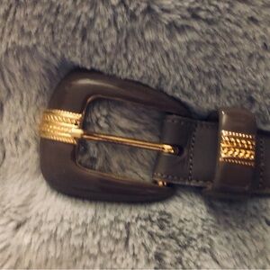 Carlisle enamelware Elegant taupe  Brown Leather Belt with Gold Buckle